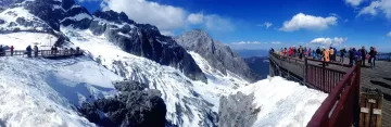 Snow-capped peaks of Jade Dragon Snow Mountain, a top hiking and photography spot in Lijiang, Yunnan Province.